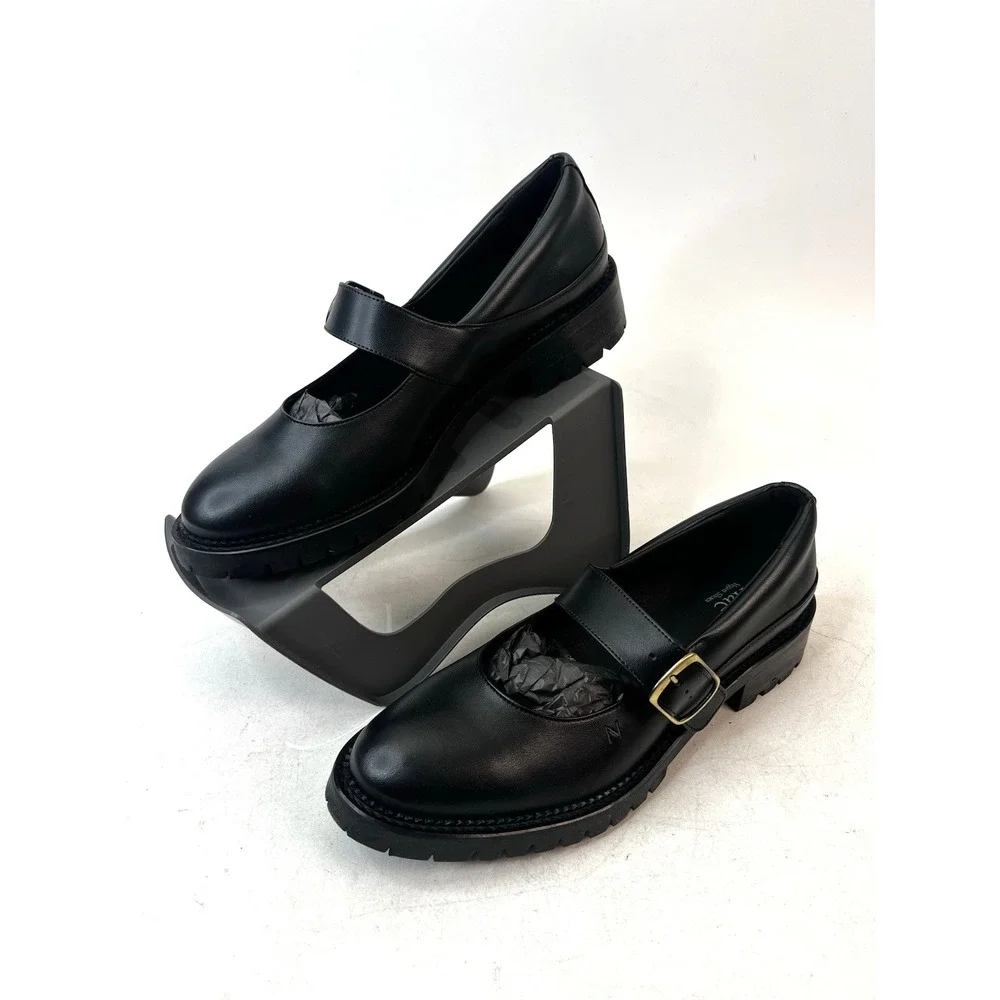 nae Vegan Shoes Women's Emisa Loafer in‎ Apple Skin Black w/ Strap Buckle Sz 9.5